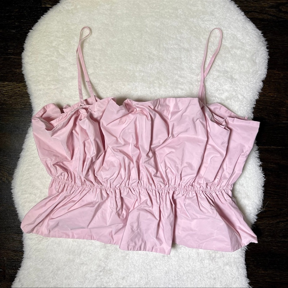 H&M Pink Pleated Cropped Tank Top Medium